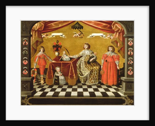 A Family Group Portrait with coats of arms by August Erich