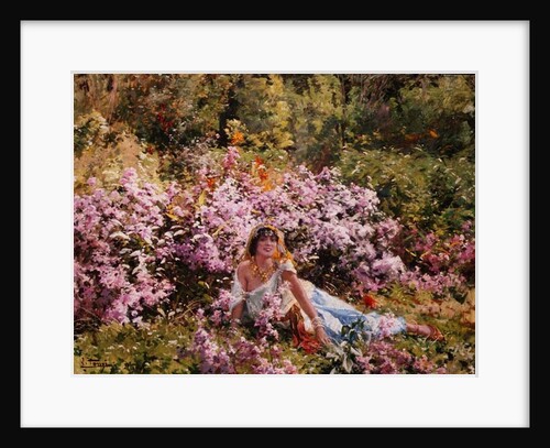 Algerian beauty in a lilac field by Leon Louis Tanzi