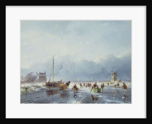 Frozen winter scene by Andreas Schelfhout