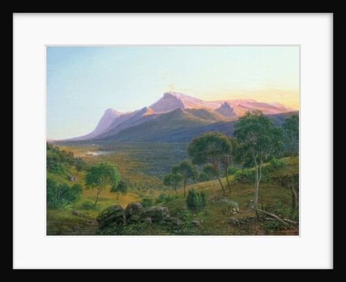 Aborigines by a Fire before Mount William as seen from Mount Dryden in the Grampians, Victoria, 1892 by Eugen von Guerard