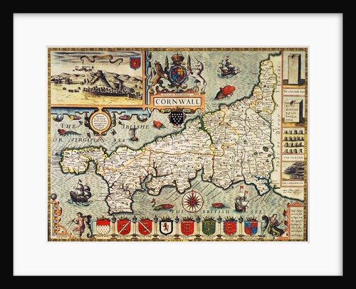 Map of Cornwall from the 'Theatre of the Empire of Great Britain', pub. in London by George Humble, 1627 edition by John Speed