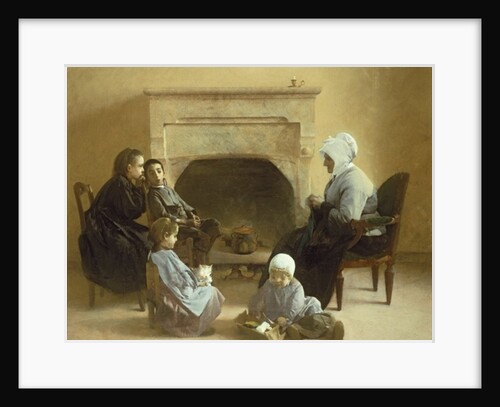 Family seated around a hearth by Henri Jules Jean Geoffroy