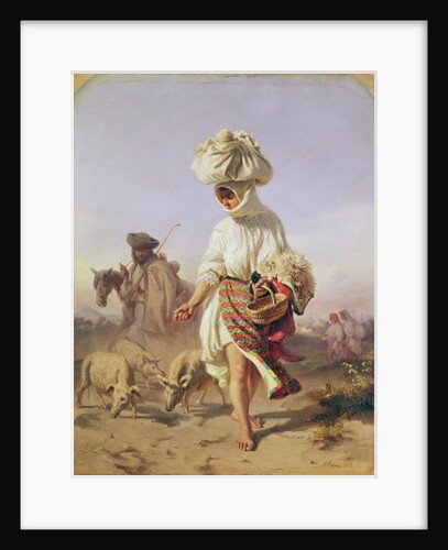 Peasant Girl Feeding Pigs, 1855 by Karoly Sterio