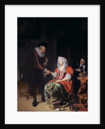 Doctor taking a young woman's pulse by Michiel van Musscher