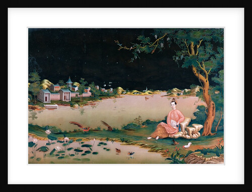 Japanese mirror painting showing a girl seated, c.1800 by Japanese School