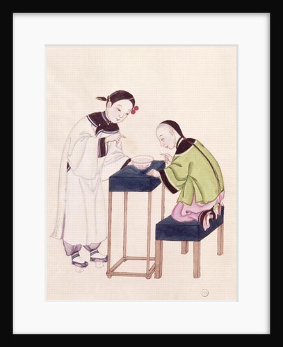 A Girl Looking for Luck into a Bowl of Water by School Chinese
