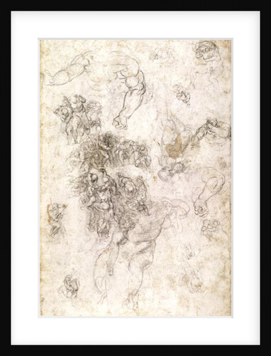 Study of figures for 'The Last Judgement' with artist's signature, 1536-41 by Michelangelo Buonarroti