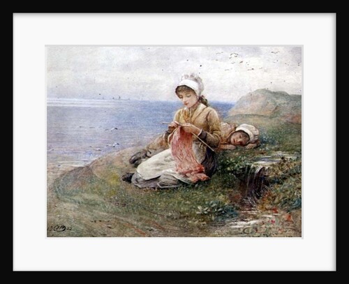Girl knitting by John Parker