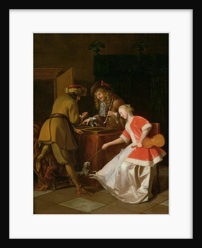 Tric-trac Players with a Lady and Her Dog by Jacob Ochtervelt