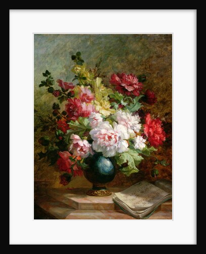 Still life with flowers and sheet music by Emile Henri Brunner-Lacoste