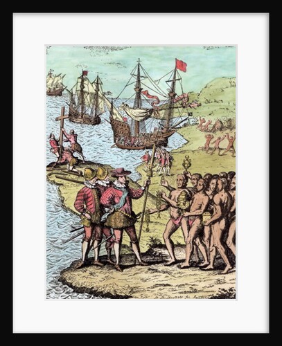 Columbus landing on the island of Hispaniola in 1492 greeted by Arawak Natives, 1886 by Theodor de Bry
