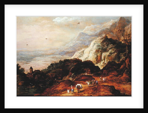 A Mountainous Landscape with Figures and Mules by Joos or Josse de The Younger Momper