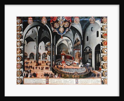Organ door depicting the Council of Aquileia in 1596 at Udine by Lodovico (after) Pozzerrato