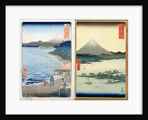Mountains and coastline, two views from '36 Views of Mount Fuji', pub. by Kosheihei, 1853 by Ando or Utagawa Hiroshige