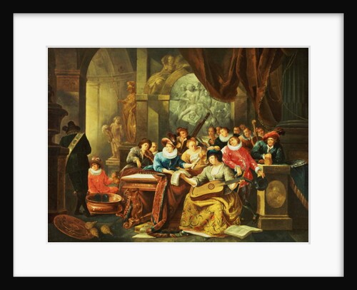 A musical party in a palatial interior with statues and works of art by Franz Xavier Hendrick Verbeeck