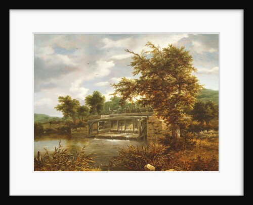 A wooded river landscape with a sluice gate by Jacob Isaaksz. or Isaacksz. van Ruisdael