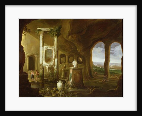A monument to Augustus, in a grotto with figures, 17th century by Charles-Cornelisz de Hooch
