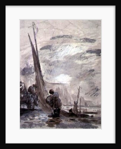 Figures with Cart and Boats on the shore, near cliffs, 19th century by William Collins