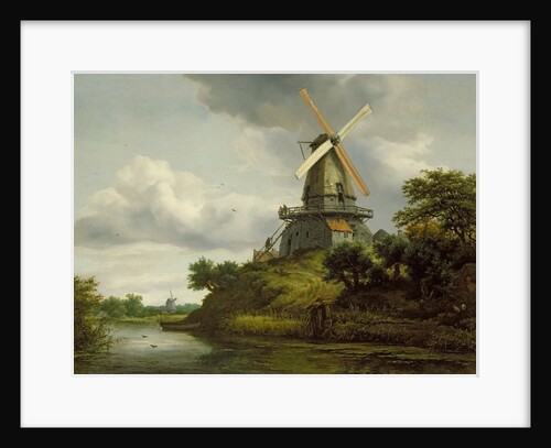 Windmill by a River by Jacob Isaaksz. or Isaacksz. van Ruisdael