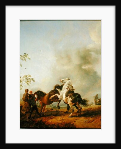 A mare and a stallion in front of a house by Philips Wouwermans or Wouwerman