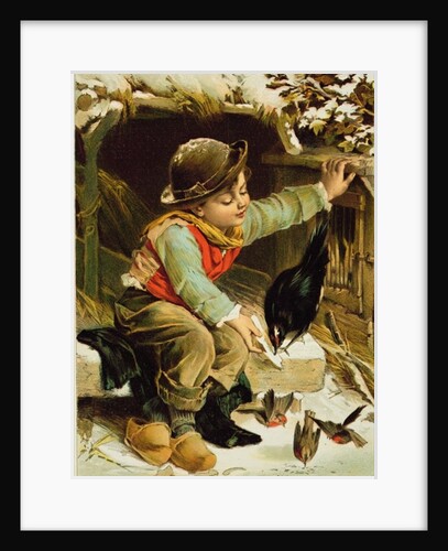 Young Boy with Birds in the Snow by English School