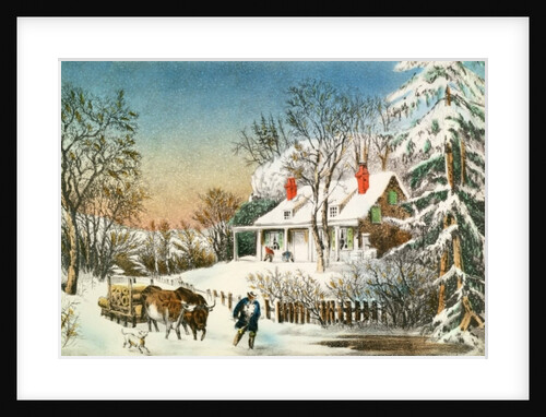 Bringing Home the Logs, Winter Landscape, 19th century by N. and Ives J.M. Currier