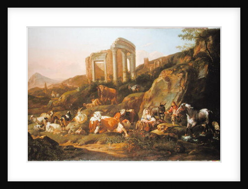 Farm animals in a Classical landscape, 1684 by Johann Heinrich Roos