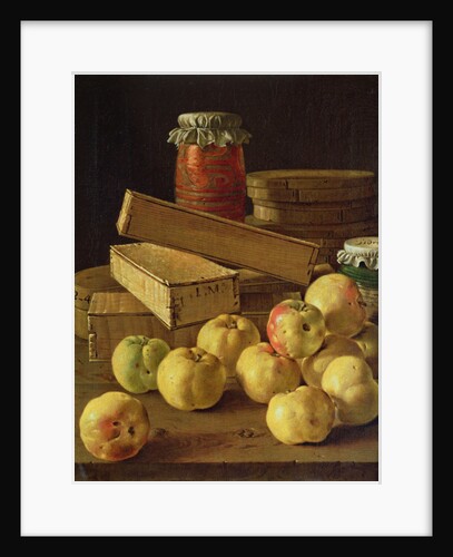 Still life with apples, pots of jam and boxes of cake by Luis Egidio Menendez or Melendez