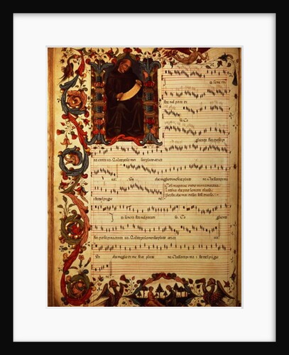 Ms Med. Pal. 87 Page of Musical Notation with historiated initial by Italian School