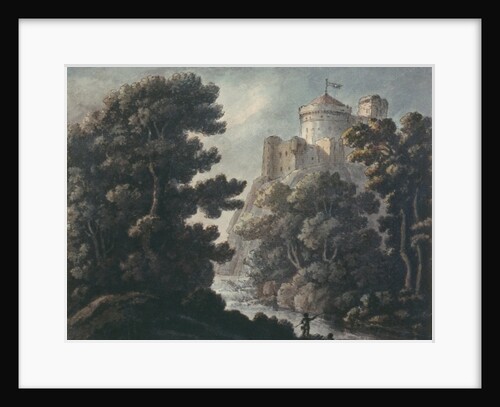 Landscape with castle on a rock by Robert Adam