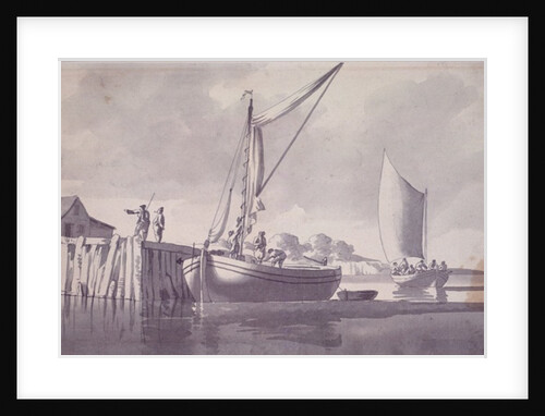 Sailing Barges Approaching a Wharf by William Anderson