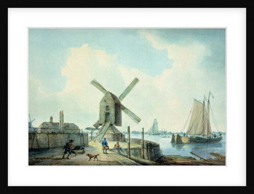 A Shore Scene with Windmills and Shipping by William Anderson