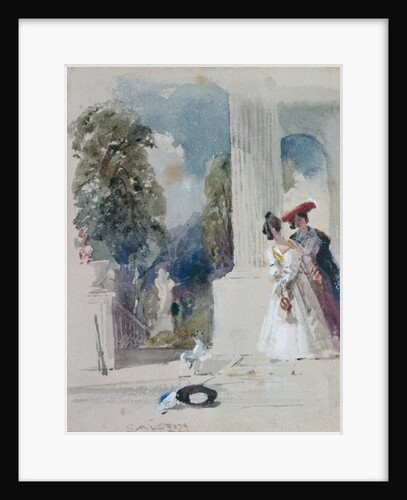 Two Ladies standing beside a Pillared Portico by Samuel Austin