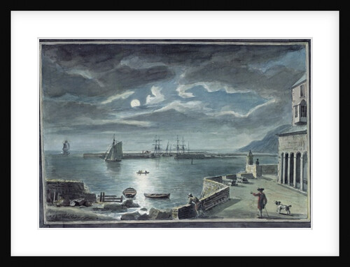 The Harbour and the Cobb, Lyme Regis, Dorset, by Moonlight by Copplestone Warre Bamfylde