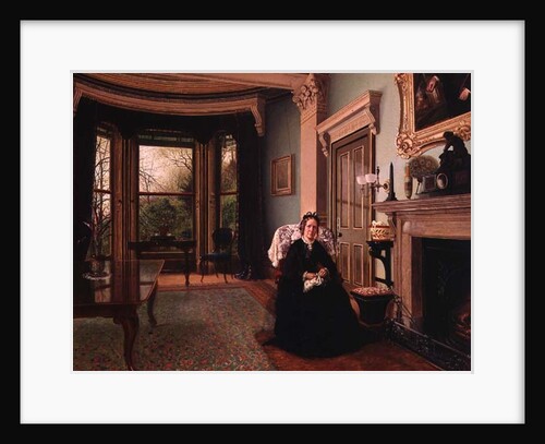 Victorian interior with seated lady by Charles Frederick Lowcock
