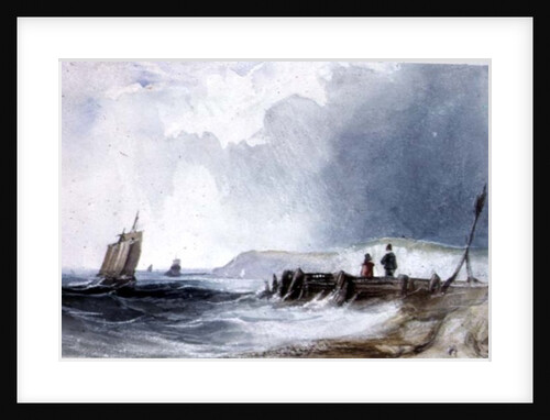 Coast Scene, with boats and wooden jetty by Charles (follower of) Bentley