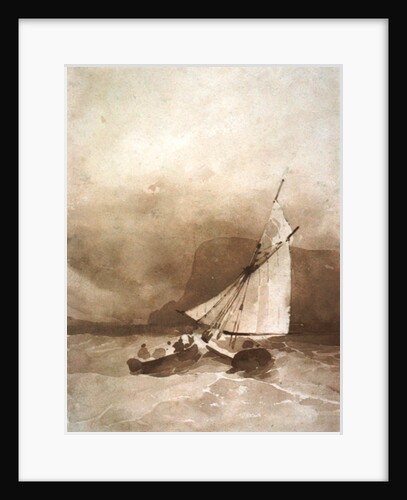 A Sailing-vessel and a Rowing-boat in rough seas off Beachy Head, Sussex by Richard Parkes Bonington