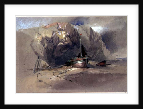 A Fishing Smack and a Small Boat drawn up on the Shore Beneath a Rocky Cliff, 19th century by Henry Bright