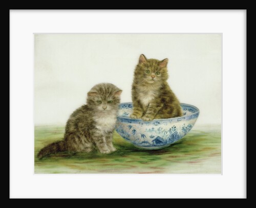 Kitten in a Blue China Bowl by Bessie Bamber