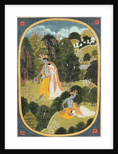 Radha and Krishna walking in a grove, Kangra, Himachal Pradesh, 1820-25 by School Pahari