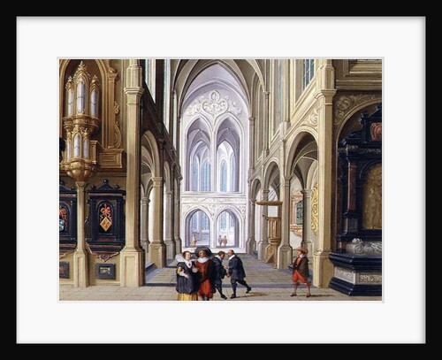Elegant Figures in a Gothic Church by Dirck van Deelen