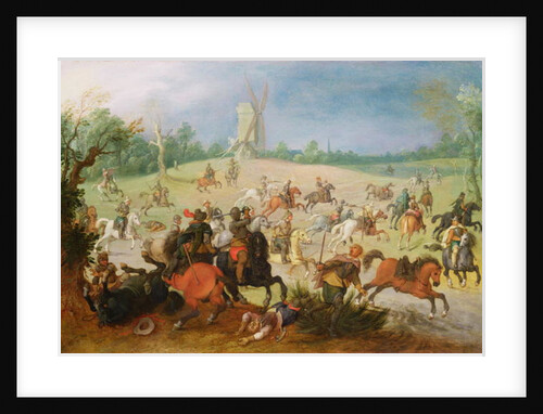 A cavalry battle in a wooded valley before a windmill by Sebastian Vrancx