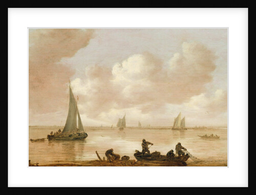 An estuary with fisherman hauling in their nets by Jan Josephsz van Goyen