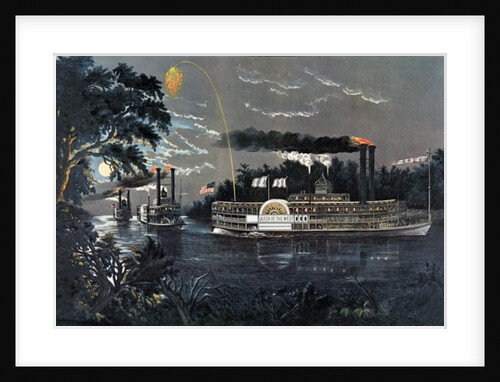 RL 27835 Rounding a Bend on the Mississippi Steamboat Queen of the West by N. and Ives J.M. (1824-95) Currier
