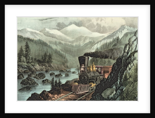 The Route to California. Truckee River, Sierra Nevada. Central Pacific railway, 1871 by N. and Ives J.M. Currier