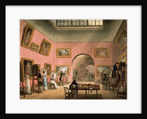 Students learning to paint and making copies of pictures at the British Institution, Pall Mall by T. & Pugin A.C.(1762-1832) Rowlandson