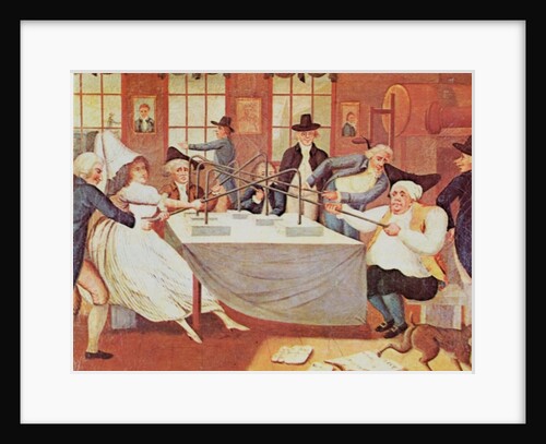 Benjamin Franklin's experiments with electricity by American School