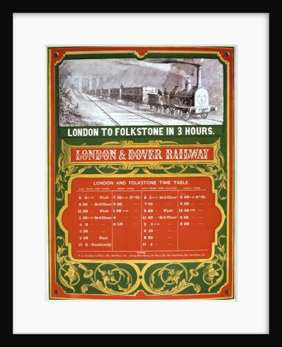 Early timetable for the London to Dover Railway by English School