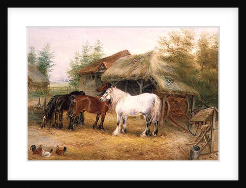 Carthorses in a farmyard by Edwin Frederick Holt