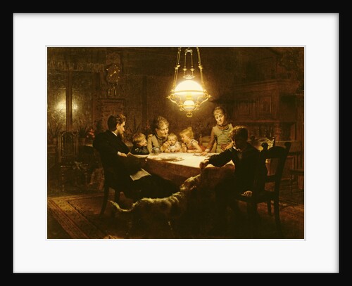 Family supper in the lamp light, 19th century by Knut Ekvall